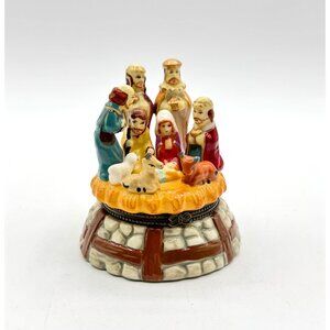 Holy Nativity Scene Stable Animals And Three Wise Kings Trinket Box